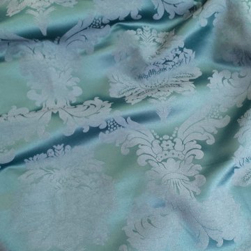 Seidendamast 345x130 smaragdgrün, großes Ornamentmuster