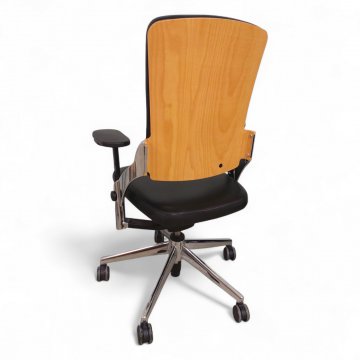 Chefsessel COMFORTO, halbhoch, Leder schwarz, Rückseite Schichtholz, Arml. K.stoff, Chromgestell 5-füßig auf Rollen