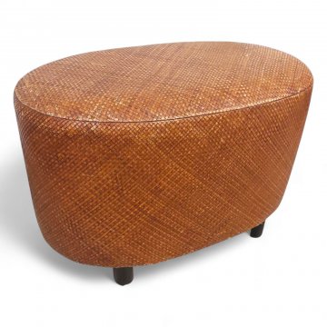 Hocker, Bastgeflecht braun, oval, Füße Metall schwarz, L70xB42xH46