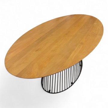 Tisch LESKA, Platte Mangoholz massiv, ovale Form, Gestell Metallstäbe schwarz, B200xH76xT110 