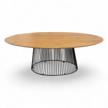 Tisch LESKA, Platte Mangoholz massiv, ovale Form, Gestell Metallstäbe schwarz, B200xH76xT110 