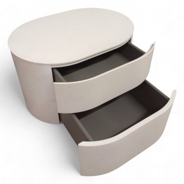 Nachtkasten TIC, weiß, ovale Form, 2 Schübe, Fronten aufliegend, Softclose, B63xH40,5xT47