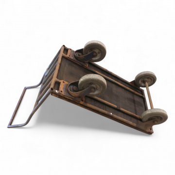 Transportwagen, Eisengestell Rundrohr, Holzplatte, Schwerlastrollen (2x lenkbar,2x feststehend) H/B/T 90x90x45cm, 