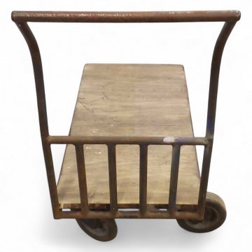 Transportwagen, Eisengestell Rundrohr, Holzplatte, Schwerlastrollen (2x lenkbar,2x feststehend) H/B/T 90x90x45cm, 