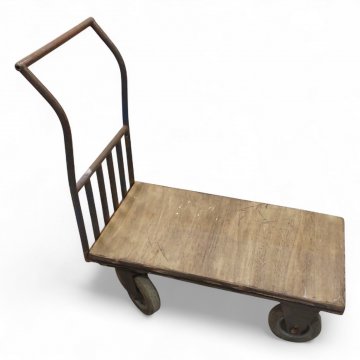 Transportwagen, Eisengestell Rundrohr, Holzplatte, Schwerlastrollen (2x lenkbar,2x feststehend) H/B/T 90x90x45cm,