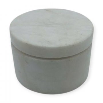 Deckeldose, Marmor, weiß, rund, H: 7cm Ø: 10cm, leichter Riss im Deckel