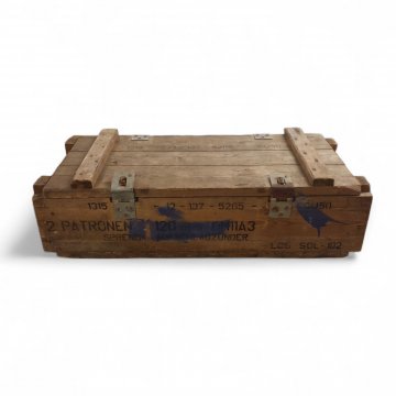 Munitionskiste, Holz, blaue Farbstriche, 70x20x30cm