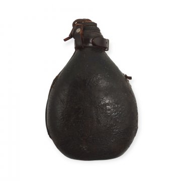 Trinkflasche / Feldflasche, Aluminium mit Lederbezug, Korken mit Lederriemen, Vintage