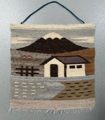 Wandbehang 35x35 gewebt, erdfarben, Häuser im Hochgebirge