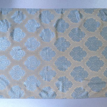 Damast 85x175 Querbehang, seidig, gold grau blaues Ornamentmuster