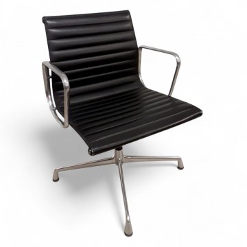 Sessel Sitz und Rücken Leder schwarz, Gestell Alu poliert,4- füßig