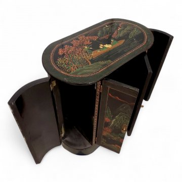 Barkommode, ASI, oval, runder Dreheinsatz, 4 Türen, bemalt, Messingbeschläge, 70x37x80 cm