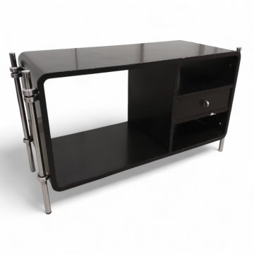 Sideboard, schwarz lackiert, Ecken gerundet, Metallbeine silber, Schub/ 3 offene Ablagefächer beidseitig, B99xT40xH56