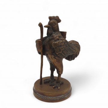Figur, auf Sockel, wanderndes Huhn, Messing H: 17cm,