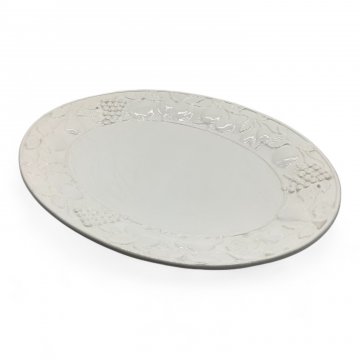 Servierplatte, versch. Früchte am Rand, oval, Keramik, weiß
