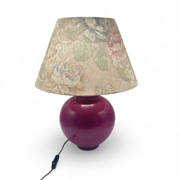 Tischlampe Kugelformsteingut viollet, Schirm cremeweiss oder konisch geblühmt