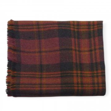 Plaid 130x180, Schurrwolle, kariert, violett/grün/ocker