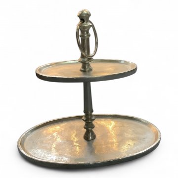 Etagere, oval, zwei Etagen, silber, Aluminium