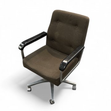 Bürodrehsessel braun Wolle, Armlehnen Chrom mit schwarzen Auflagen