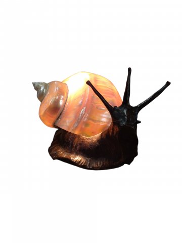 Tischlampe, Schnecke, Messing, echtes Schneckenhaus Perlmutt