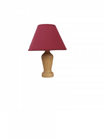 Nachttischlampe, Holzfuß, Buche natur, Schirm konisch, rot