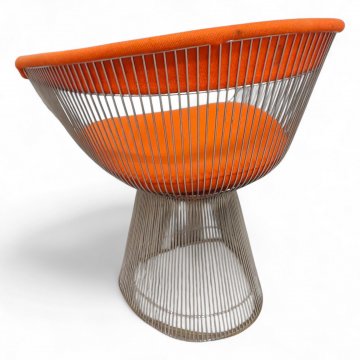Sessel, PLATNER, Chromgitterschale, halbrund, Sitz u. Rücken Stoff orange, B70xT50xH70