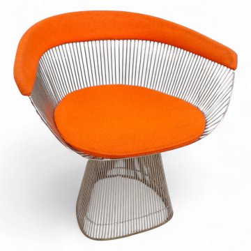 Sessel, PLATNER, Chromgitterschale, halbrund, Sitz u. Rücken Stoff orange, B70xT50xH70