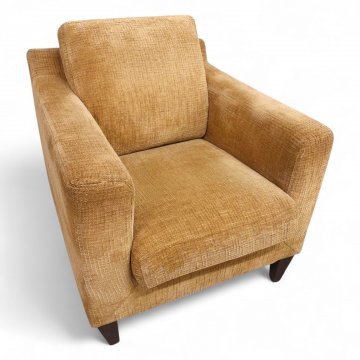 Sessel SALCON, Vollpolster Breitcord goldbeige, lose Polsterkissen, gerade Armlehnen, Füße dkl.braun konisch