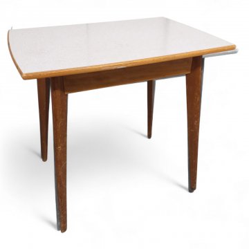 Küchentisch, Resopalplatte grauweiß, Beine Buche konisch schräg, L80xB55xH75