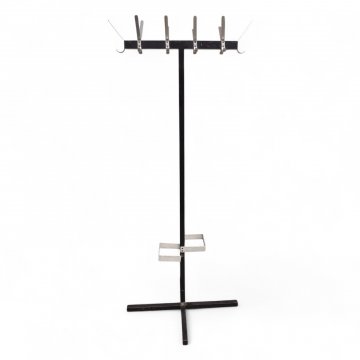 Garderobenständer, Metall quadr. schwarz, T-Kopf mit 10 Haken, Schirmhalter lichtgrau, Kreuzfuß, H175