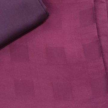 Garnitur 135x200 Seide, violettrotes Karomuster + Kopfkissen 80x80 Baumwolle uni 5cm Stehsaum