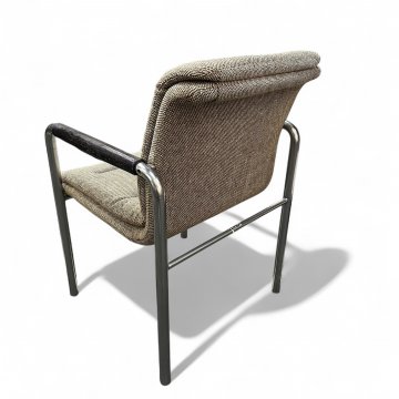 Armlehnstuhl, Wolle beige/braun, Chromgestell, schwarze Armlehnen, MAUSER