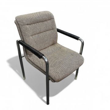 Armlehnstuhl, Wolle beige/braun, Chromgestell, schwarze Armlehnen, MAUSER