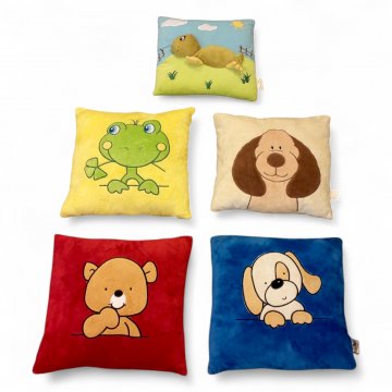 Kissen, Microfaser, Kindermotive, bunt, Frosch, Hund, Bär, Schildkröte, 40x40