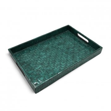 P- Tablett, Perlmutt Capiz, türkis, 2 Griffmulden, 48x40cm