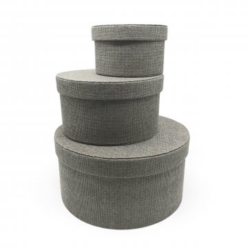 Hutschachtel / Box mit Deckel aus Pappe mit Leinenbezug, grau S/M/L
