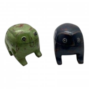 Deckeldose, Holz, Frosch, grün, rundlich