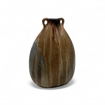 Vase, Keramik, braun / beige / hell blau lasiert. 2 Henkel