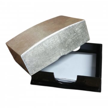 Zettelbox mit Deckel, schwarzes Holz, Deckel silber