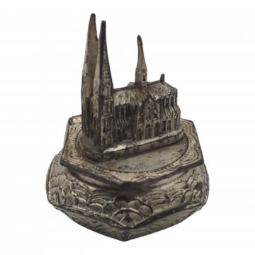 Deckeldose / Schmuckdose aus Zinn, Kölner Dom, innen mit Stoff ausgekleidet