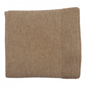 Plaid 100x150, beige/braun meliert, gestrickt, rundum breiter Rand links gestrickt, Wollmix