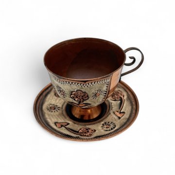 Tasse mit Untertasse, Kupfer, Arabisch, Ø 9,50cm, 7cm hoch