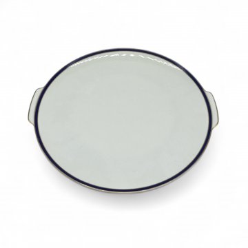 Servier Teller, "Bavaria", weiss, Porzellan, blauer Streifen mit Goldrand, 2 Griffe, Ø27cm
