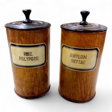 Apothekerdose, Pappe, Holz Dekor, Deckel schwarz