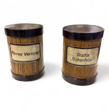 Apothekerdose, Pappe, Holz Dekor, Deckel schwarz