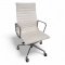 Chefsessel EAMES EA 119, halbhoch, Leder weiß mit Quernähten, Chromgestell 5-füßig auf Rollen