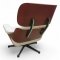 Ruhesessel, Lounge Chair, EAMES LOUNGE, Kirschbaumschale, Lederpolster weiß, kapituniert, Metallgestell 4-füßig