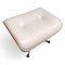 Fußhocker EAMES LOUNGE, Kirschbaumschale, Lederpolster weiß, kapituniert, Metallgestell 4-füßig