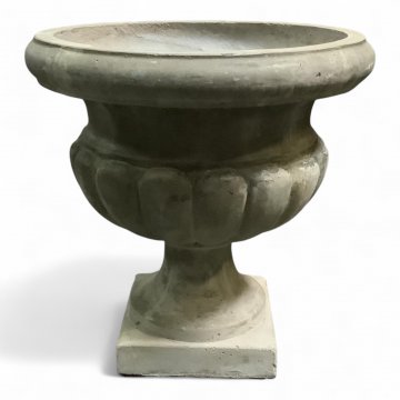 Amphore, Vase, Steinguß, ohne Henkel, Antik-Finisch, grau, Ø 50cm, auf Sockel, quadratisch