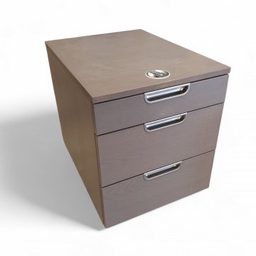 Büro- Rollcontainer Holz grau, (45x55x60cm B/H/T), drei Schübe mit silbernen Griffen, oben ein Drehschloss